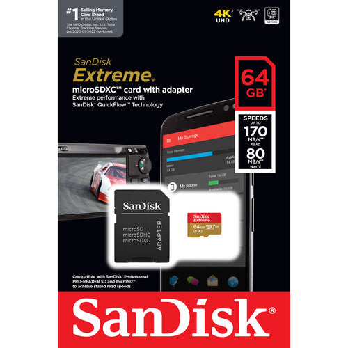 SanDisk 64GB Extreme UHS-I microSDXC Memory Card with SD Adapter (80 MB/s)