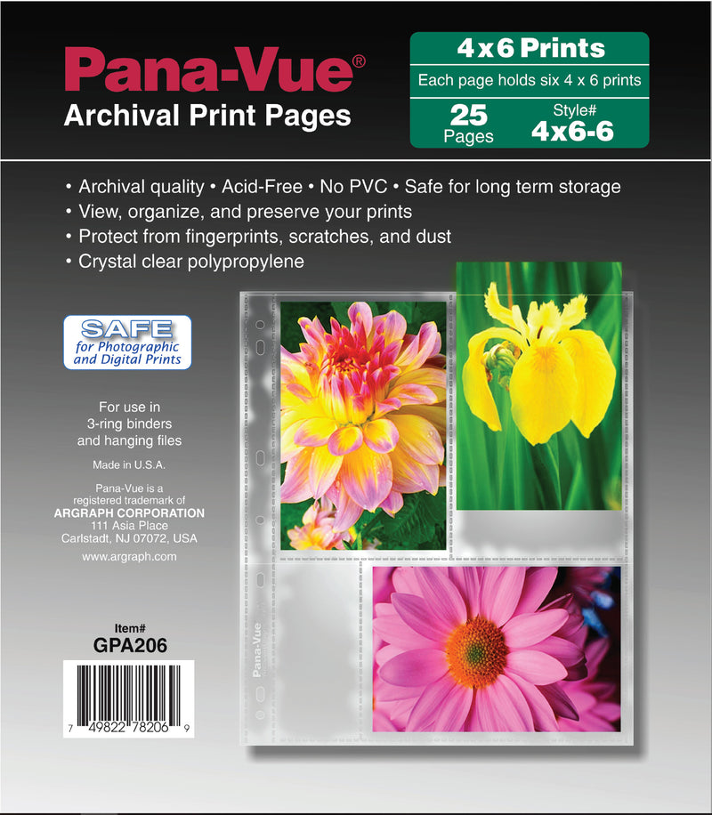 Pana-Vue Archival 4''x6'' Print Pages (3 Photos/Page, 25 Pages)